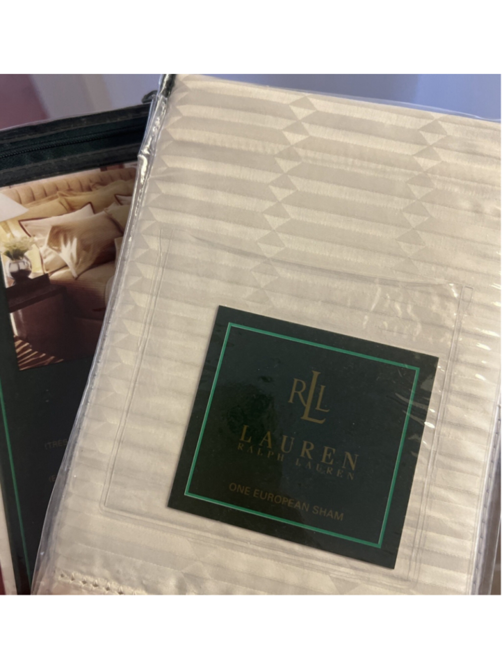 Ralph Lauren 52nd Street Jacquard Cream European Shams Sateen Cotton Vintage New